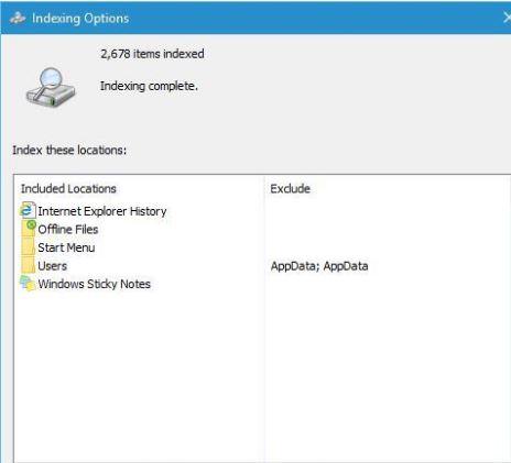 Indexing options