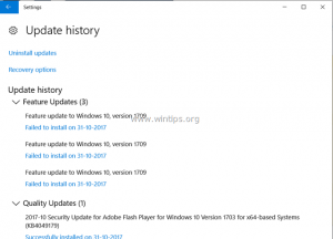 windows version 1709 failed to install