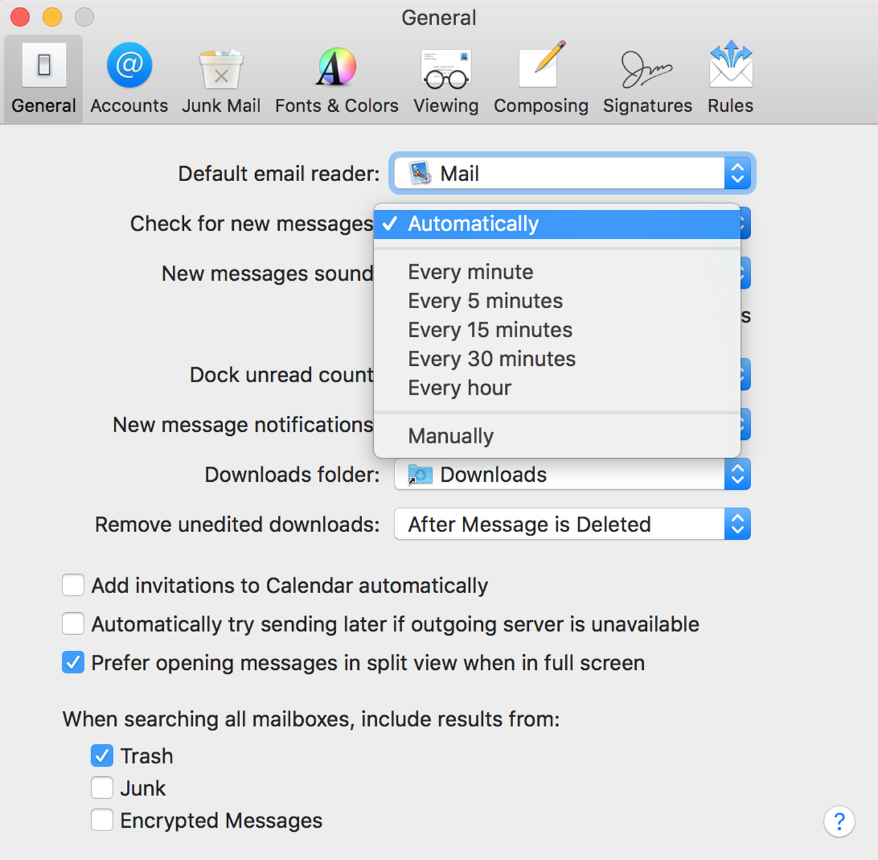 Check for new messages settings.