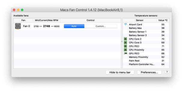Mac Fan Control temperature and settings