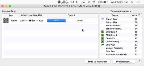 View fan speed and temperature readings from sensors with Mac Fan Control