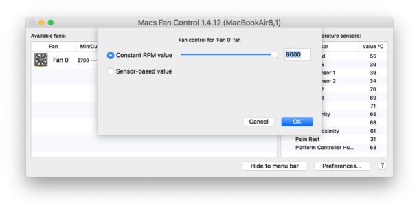 Adjusting the Mac fan speed to a custom setting