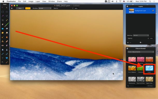 Invert image on Mac with Pixelmator Invert effect