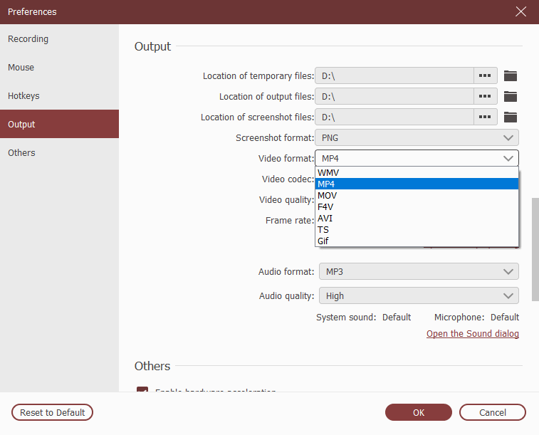 Set Output Settings