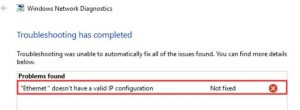 ethernet doesn't have a valid ip configuration