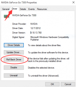 how to roll back nvidia drivers