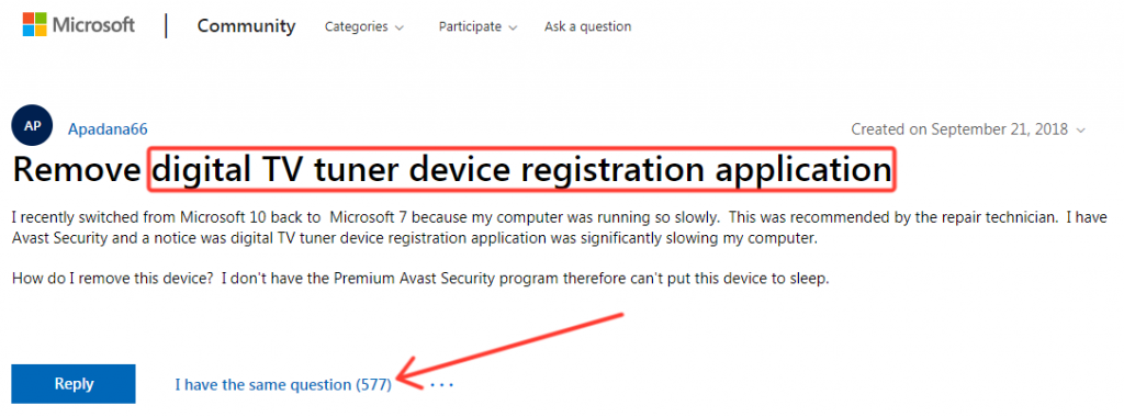 digital tv tuner device registration application