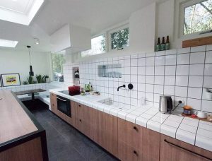 Chic Square White Tile Kitchen Sink