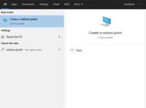 System restore point Windows 10