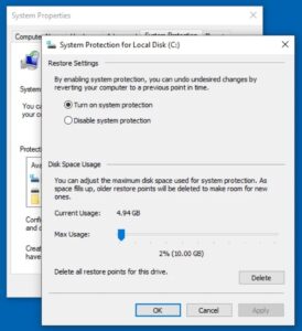 System restore point Windows 10