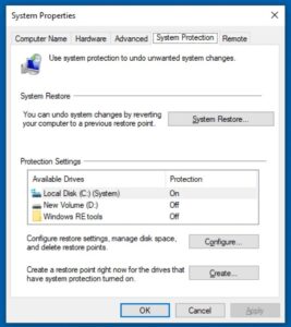 System restore point Windows 10