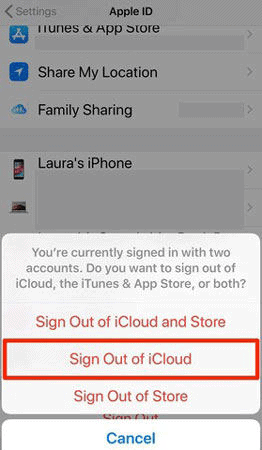 click sign out of apple id
